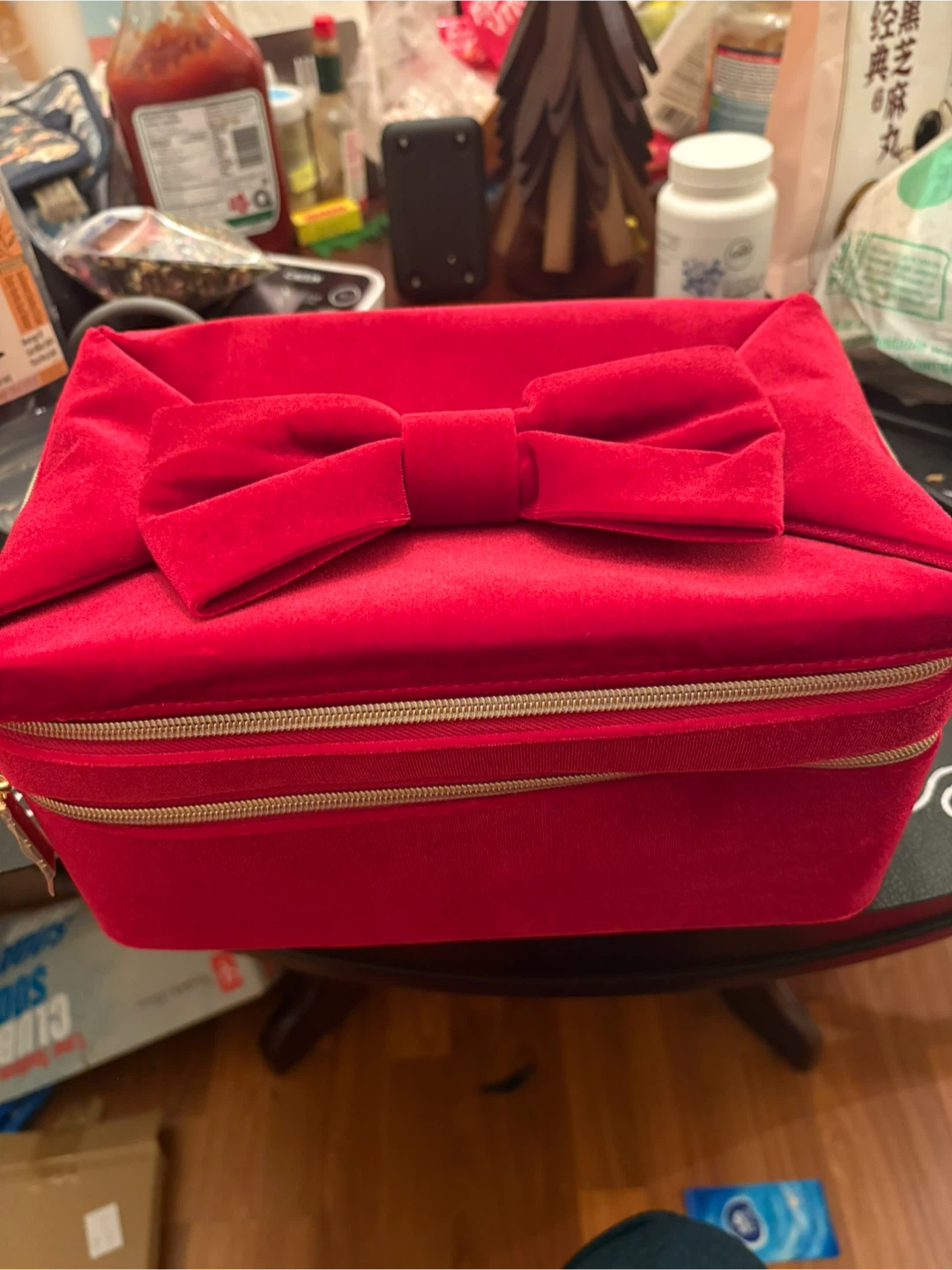 Red Velvet Cosmetic Bag with Bow - photo 2