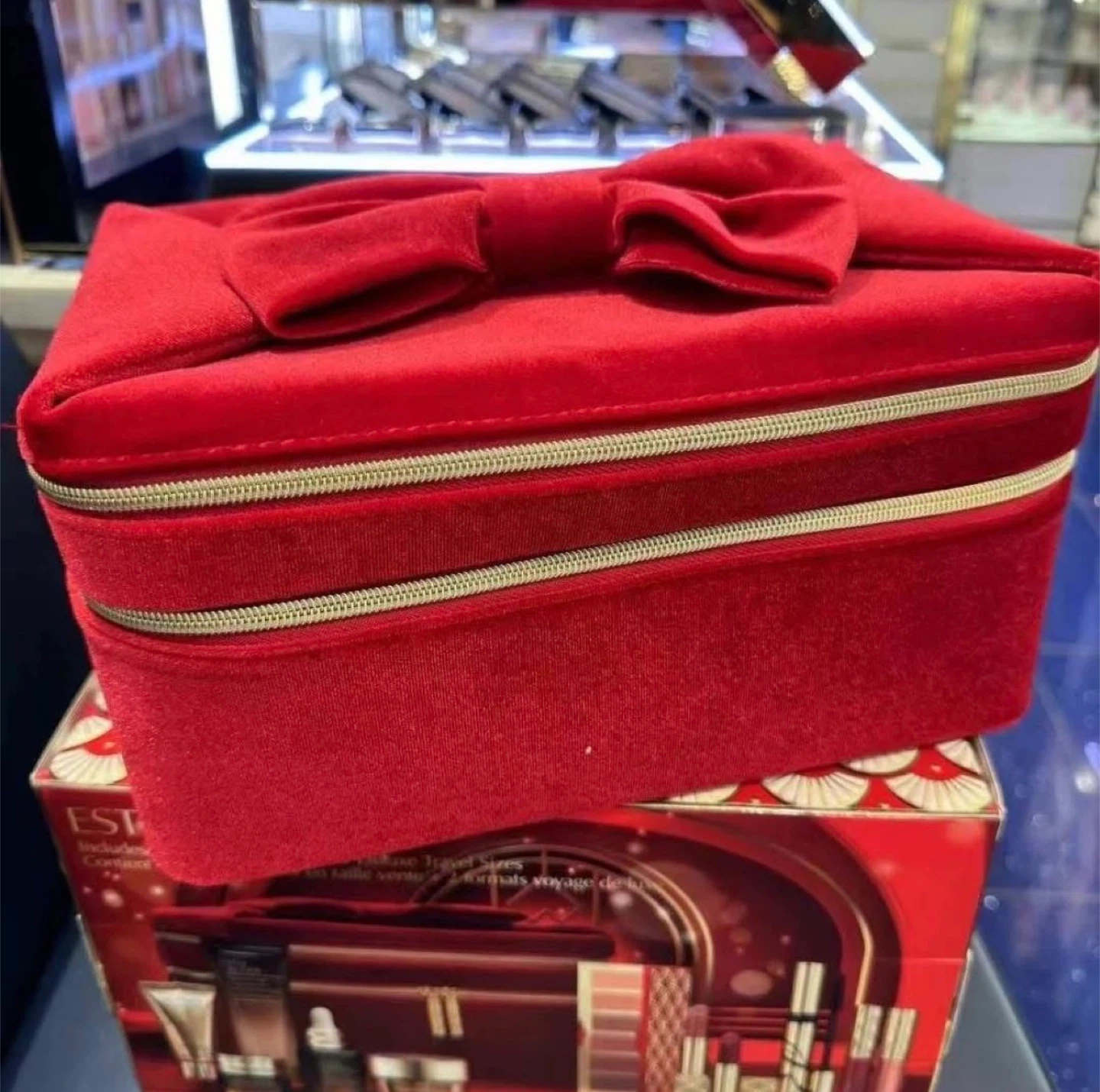 Red Velvet Cosmetic Bag with Bow