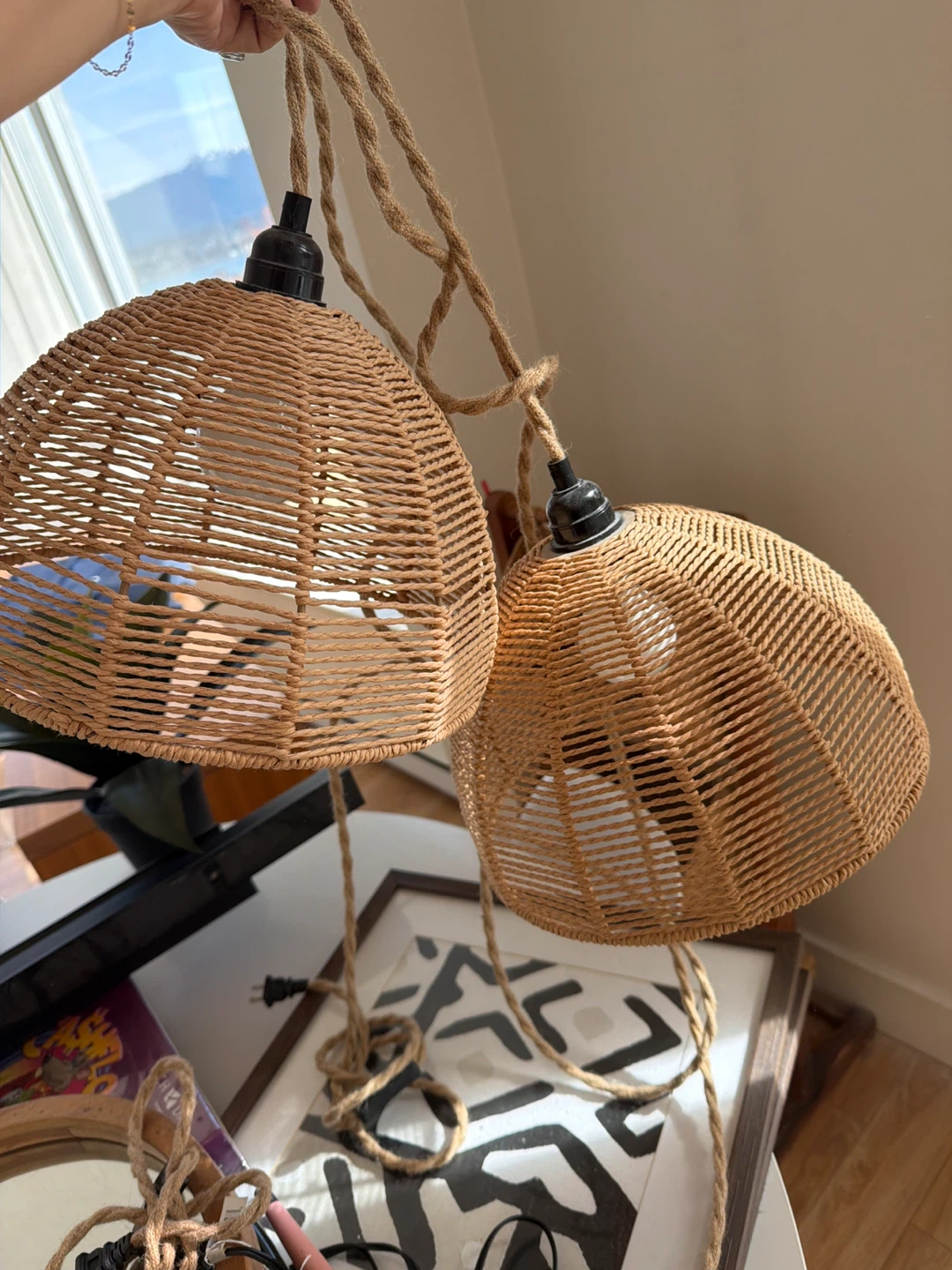 Woven Pendant Light Fixture Set (2)