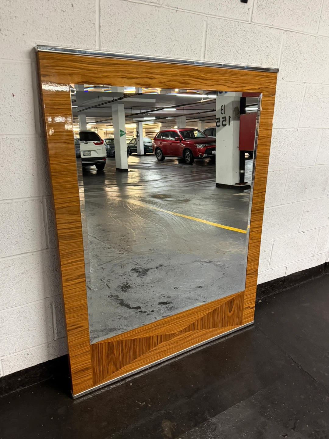 Italian Solid Oak Framed Mirror | Mid-Century Style