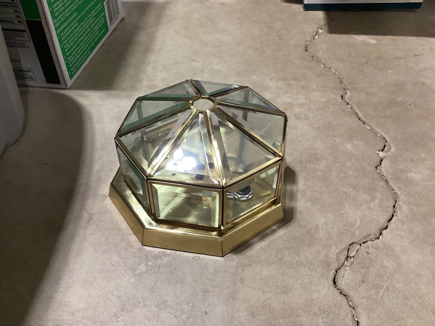 Glass and Brass Octagonal Light Fixture