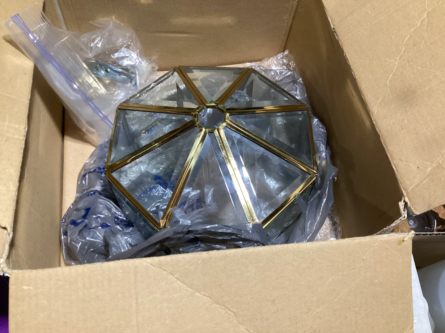 Glass and Brass Octagonal Light Fixture - photo 3