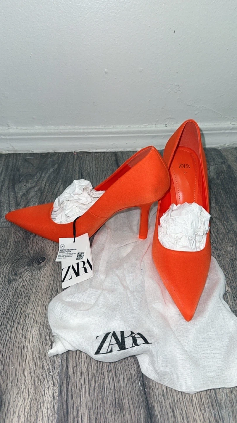 Zara Women's Orange Pointed Toe Heels Size 37 - photo 2