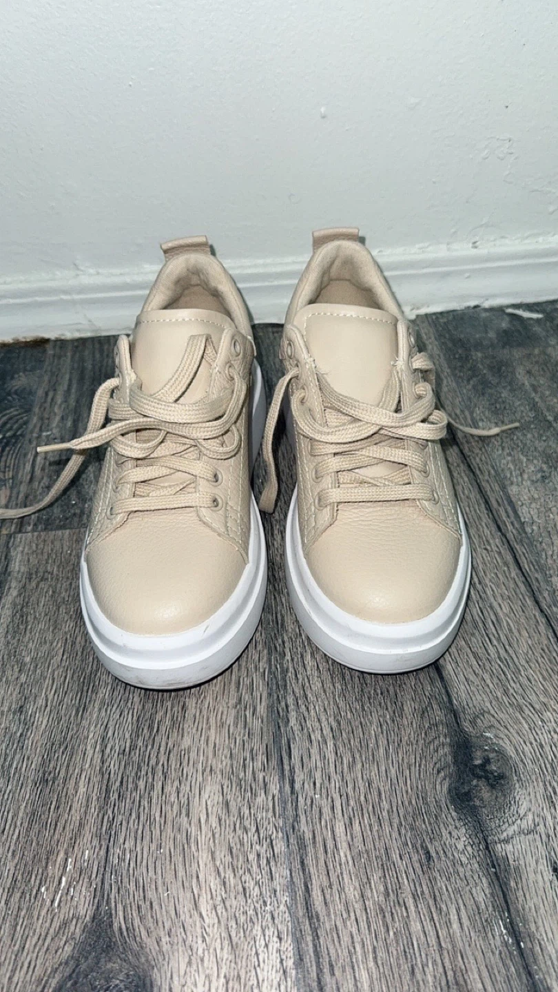 Zara Tan Leather Lace-Up Sneakers - photo 4