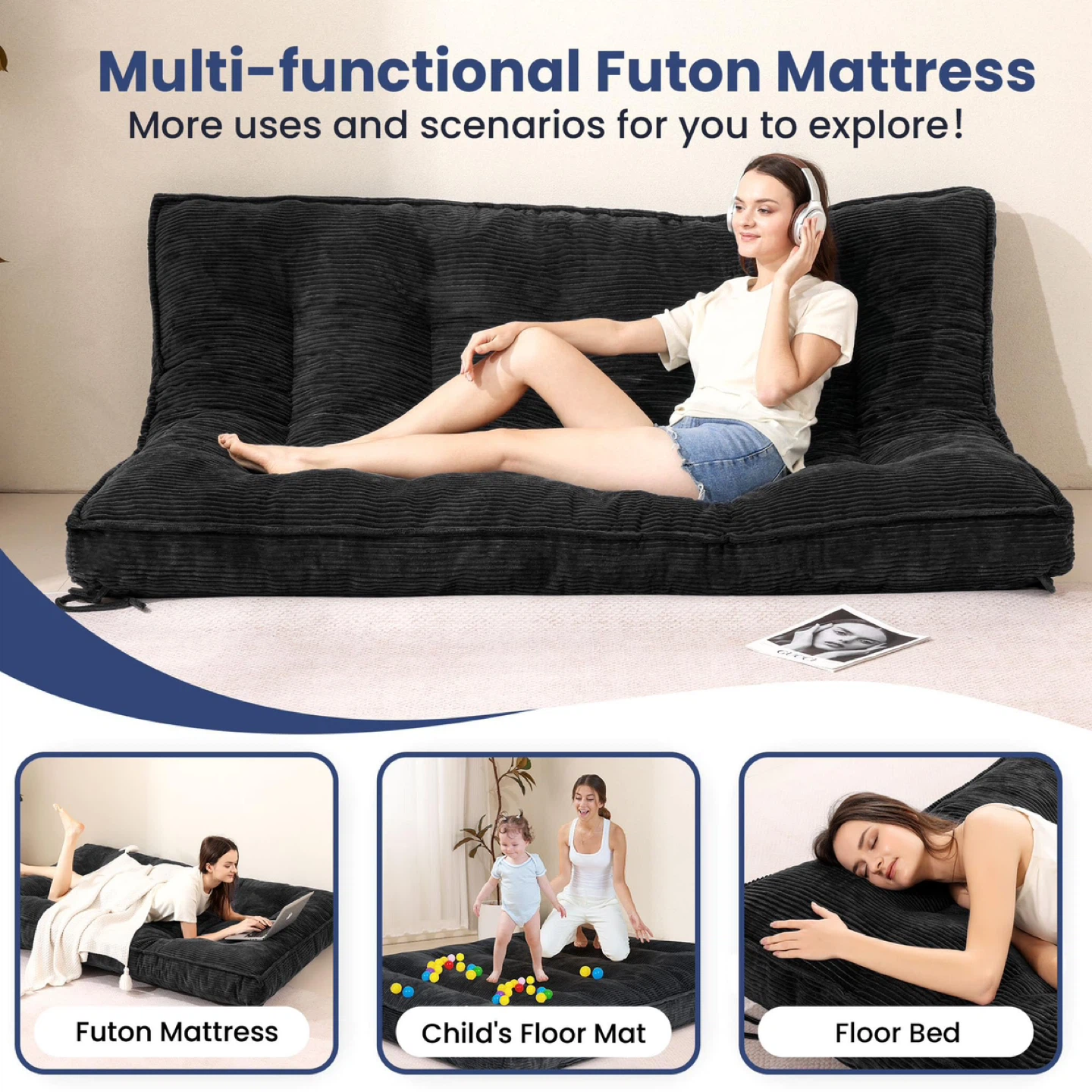 8 Inch Queen Size Futon Mattress, Extra Thick