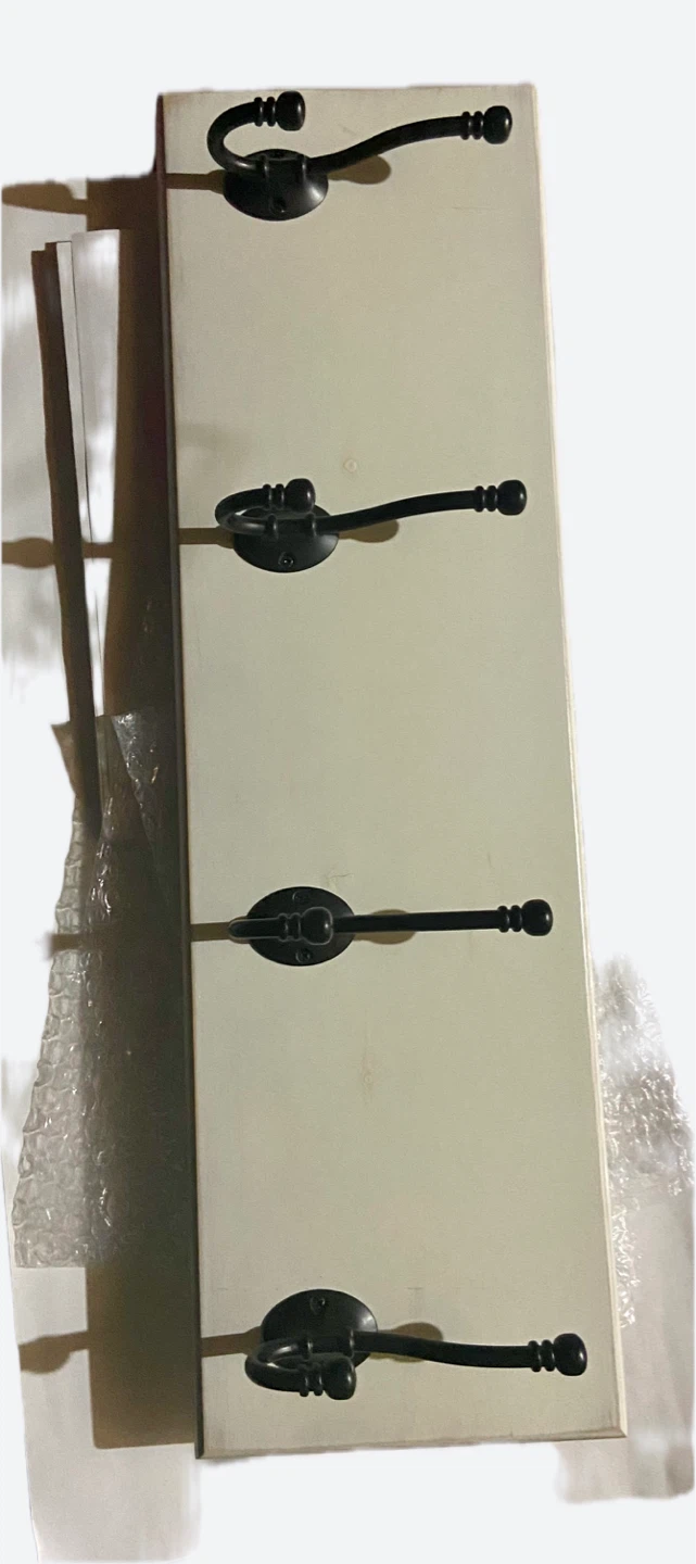Light Cream Coat Rack with 4 Black Hooks