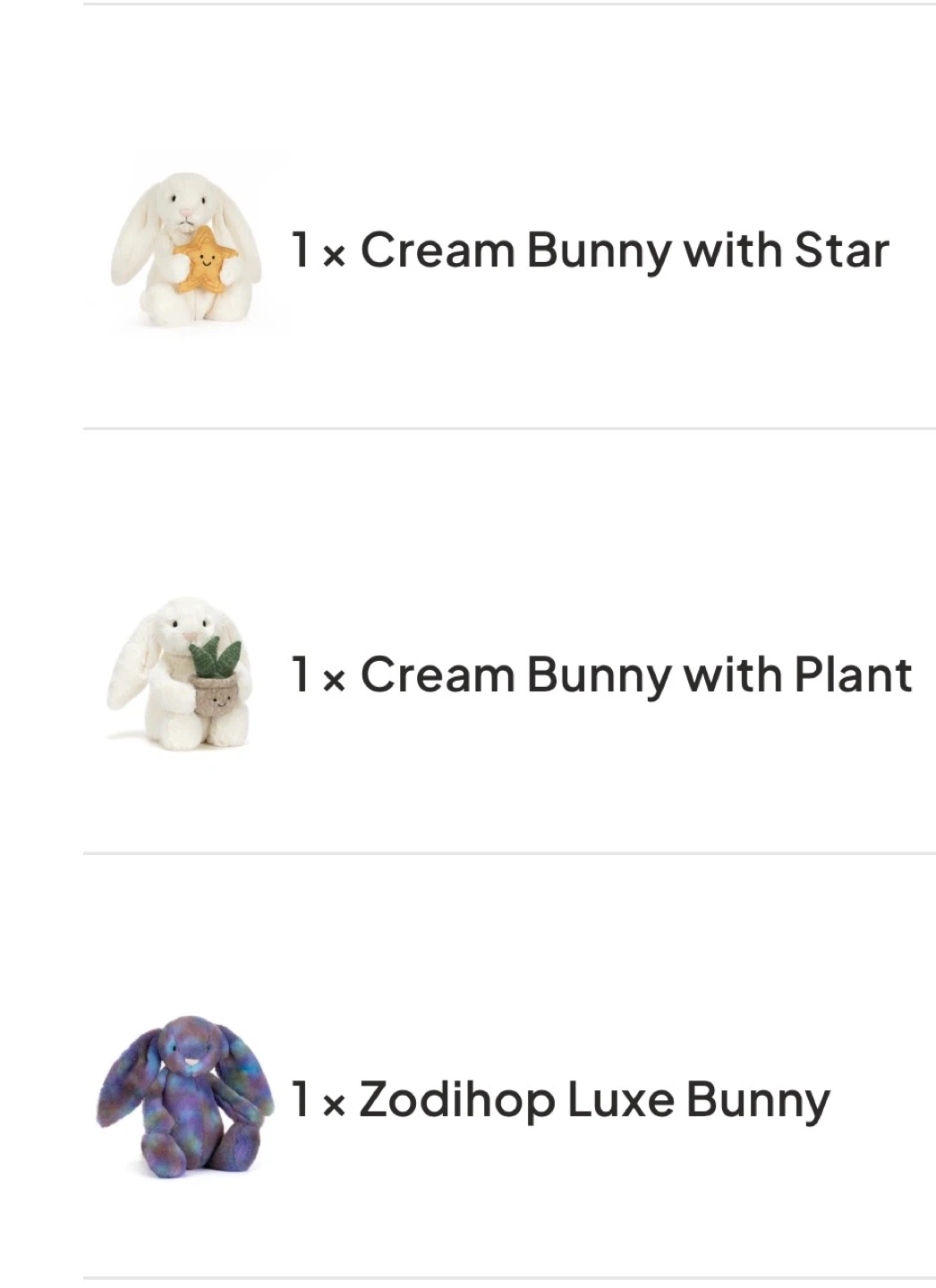 Assorted Jellycat Bunnies