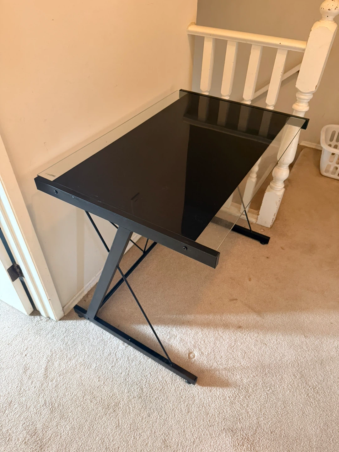 Black Glass Top Desk with Metal Frame - photo 2