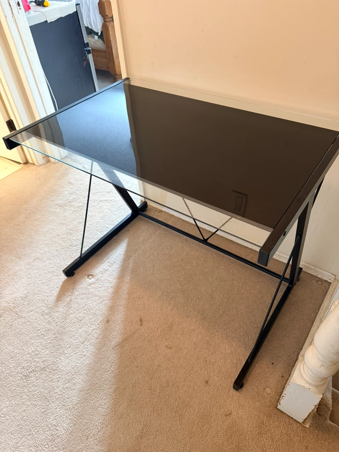 Black Glass Top Desk with Metal Frame