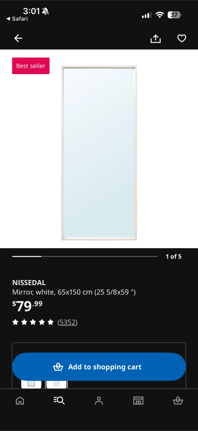 IKEA NISSEDAL Mirror, White, 65x150 cm - photo 3