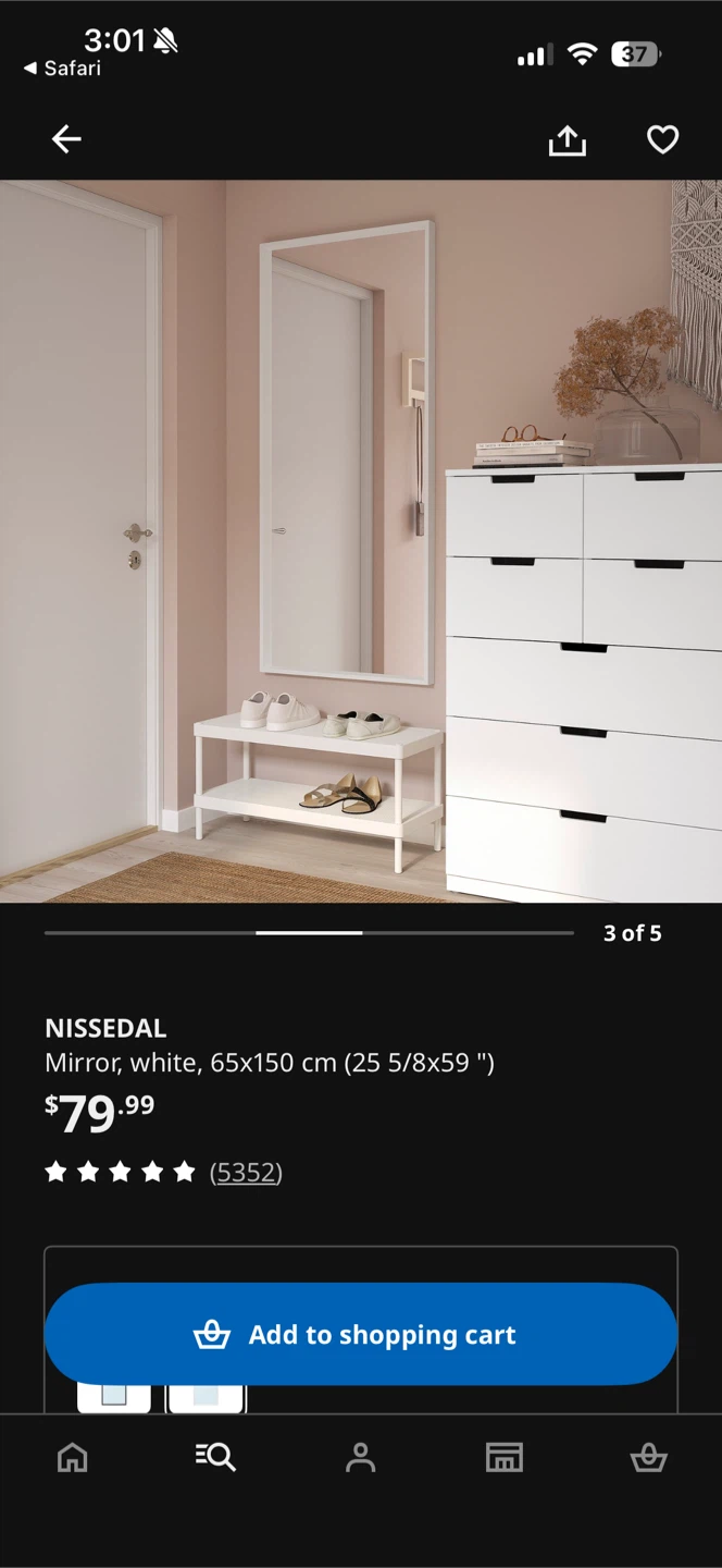 IKEA NISSEDAL Mirror, White, 65x150 cm - photo 2