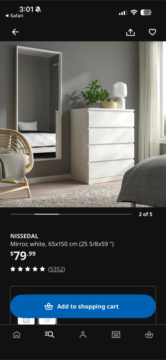 IKEA NISSEDAL Mirror, White, 65x150 cm