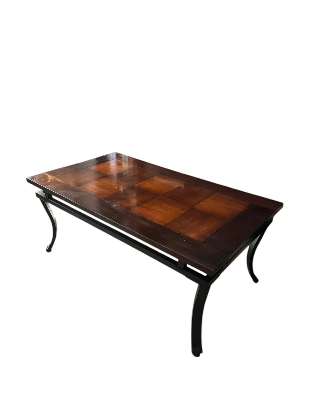 Real Wood Top Coffee Table with Black Metal Frame