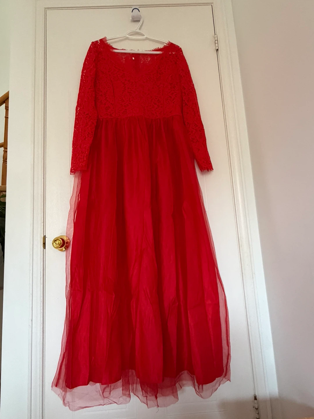 Red Lace and Tulle Maxi Dress