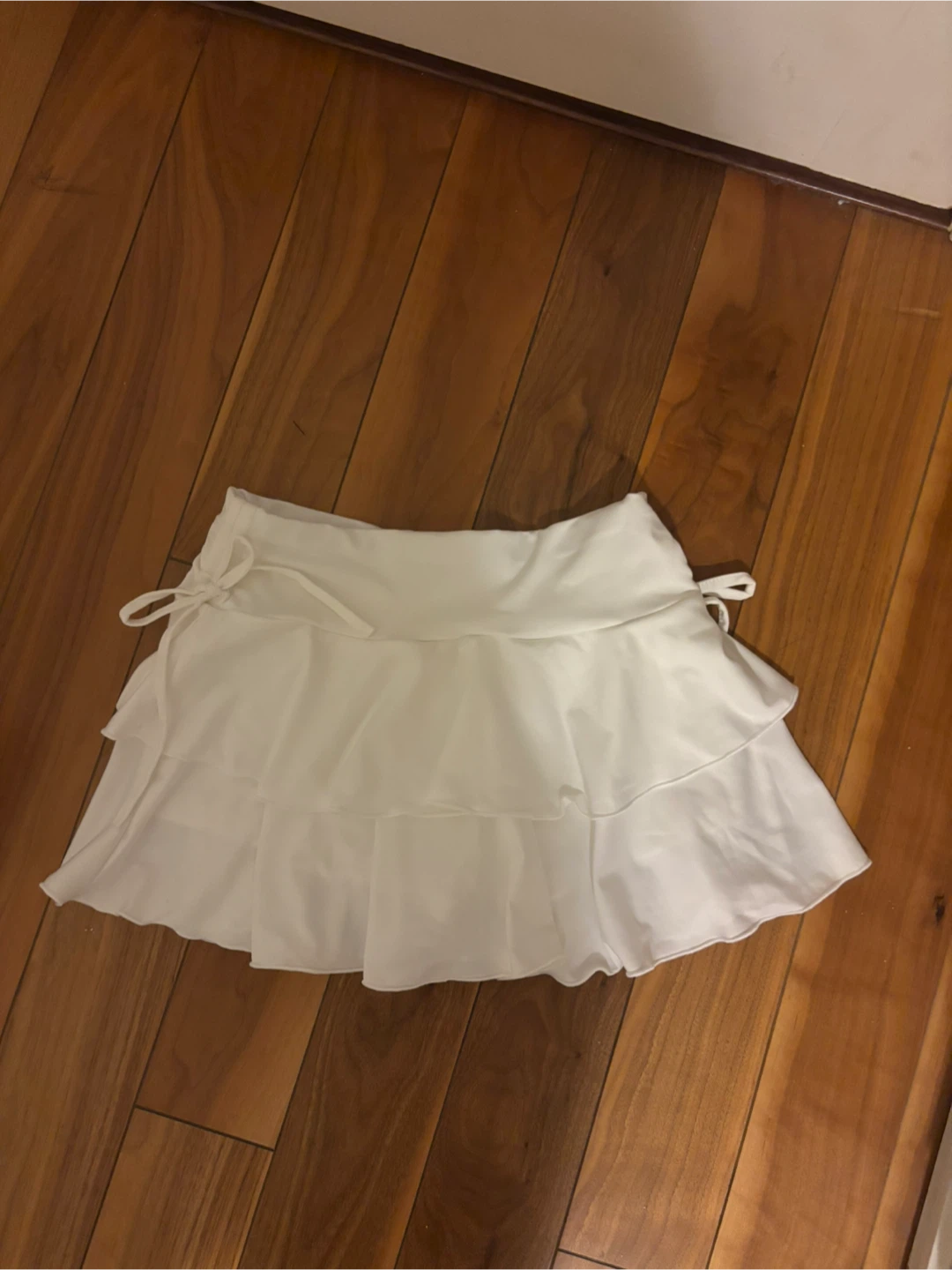 S White Ruffle Skirt with Ribbon Sides (Shorts Inside)
