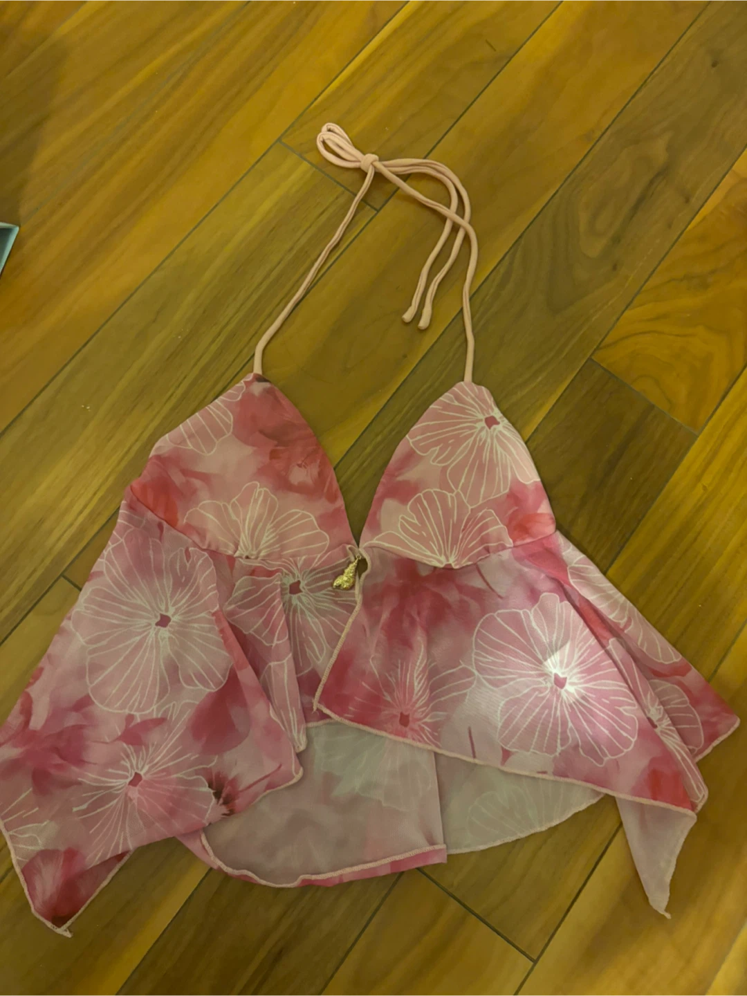 S Pink Floral Halter Top - photo 2