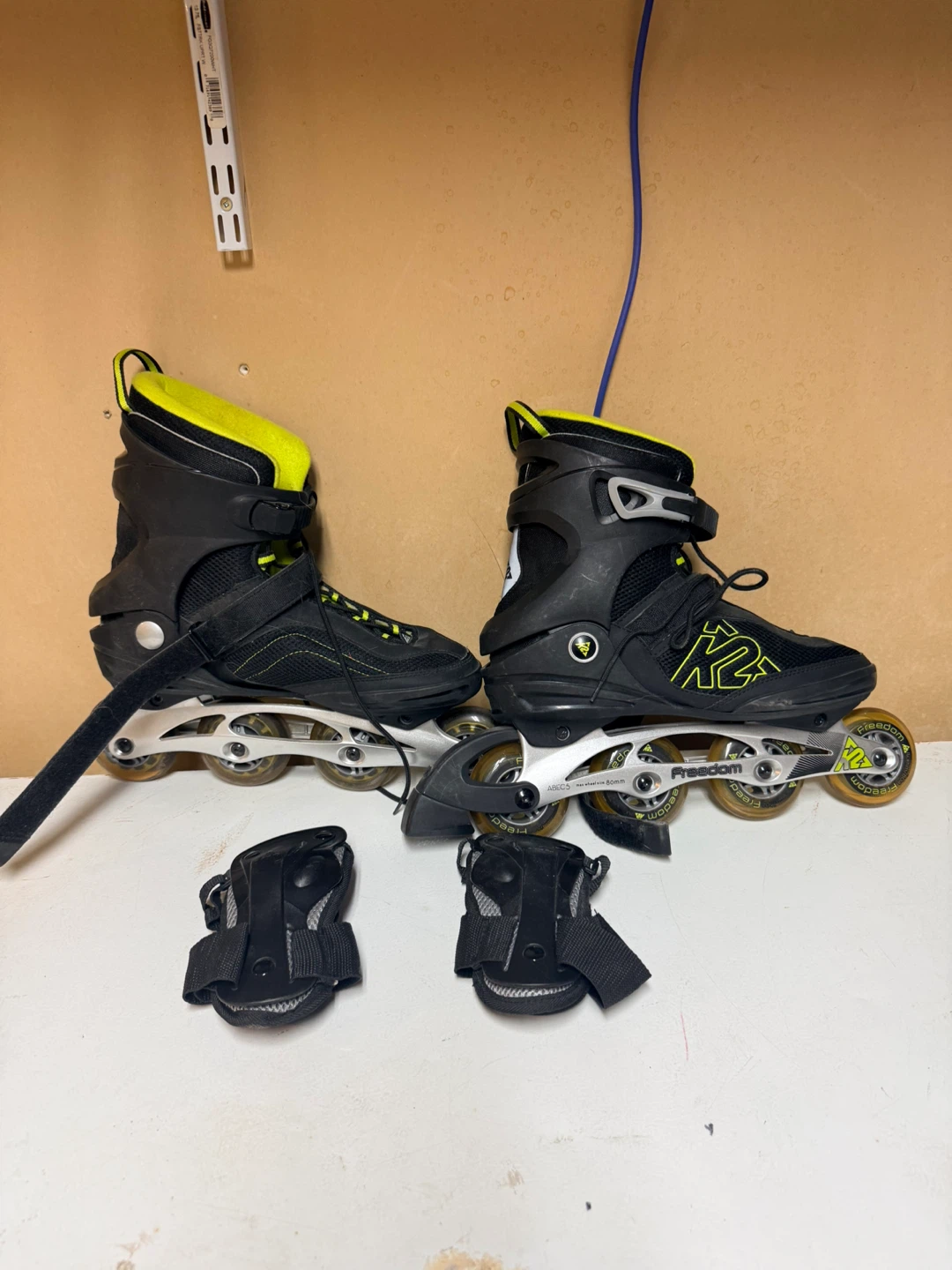 Roller blades and wrist guards