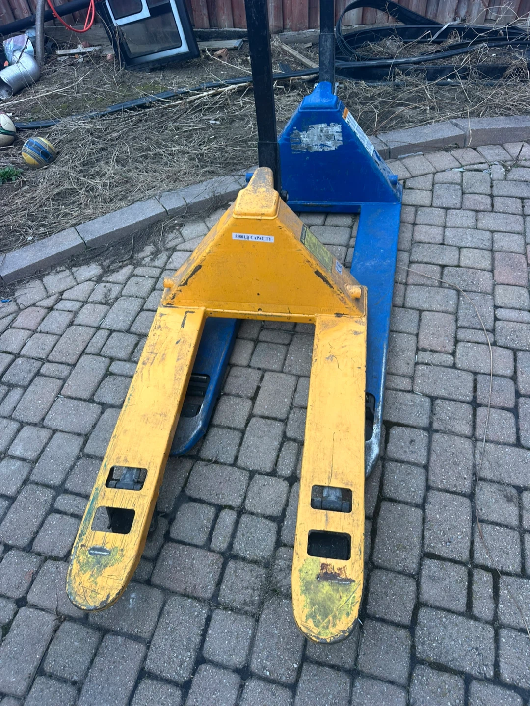 Yellow and Blue Pallet Jack Truck