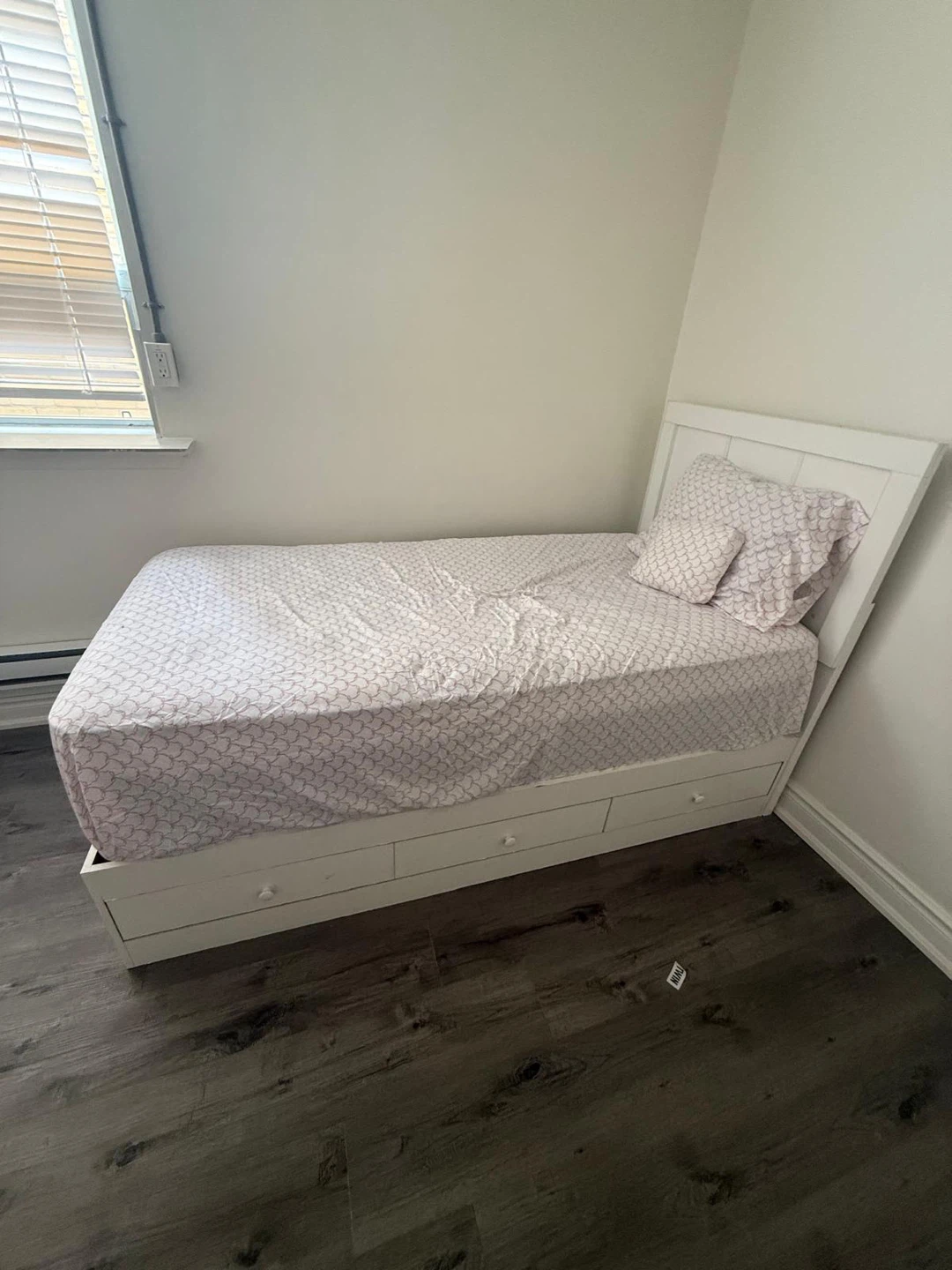 White Twin Bed Frame with Storage Drawers