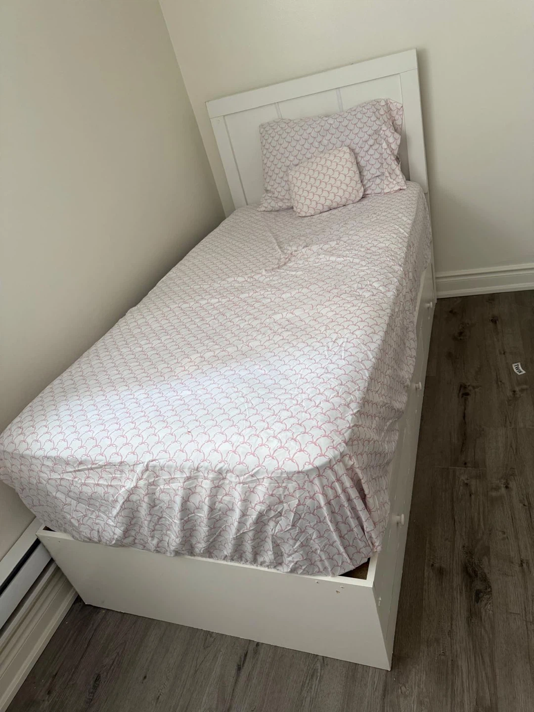 White Twin Bed Frame with Storage Drawers - photo 2