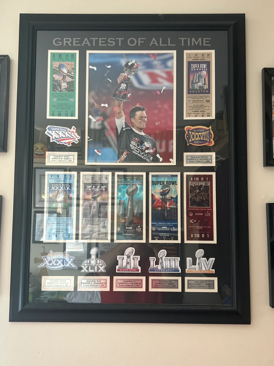 Framed Super Bowl Ticket Memorabilia Collection