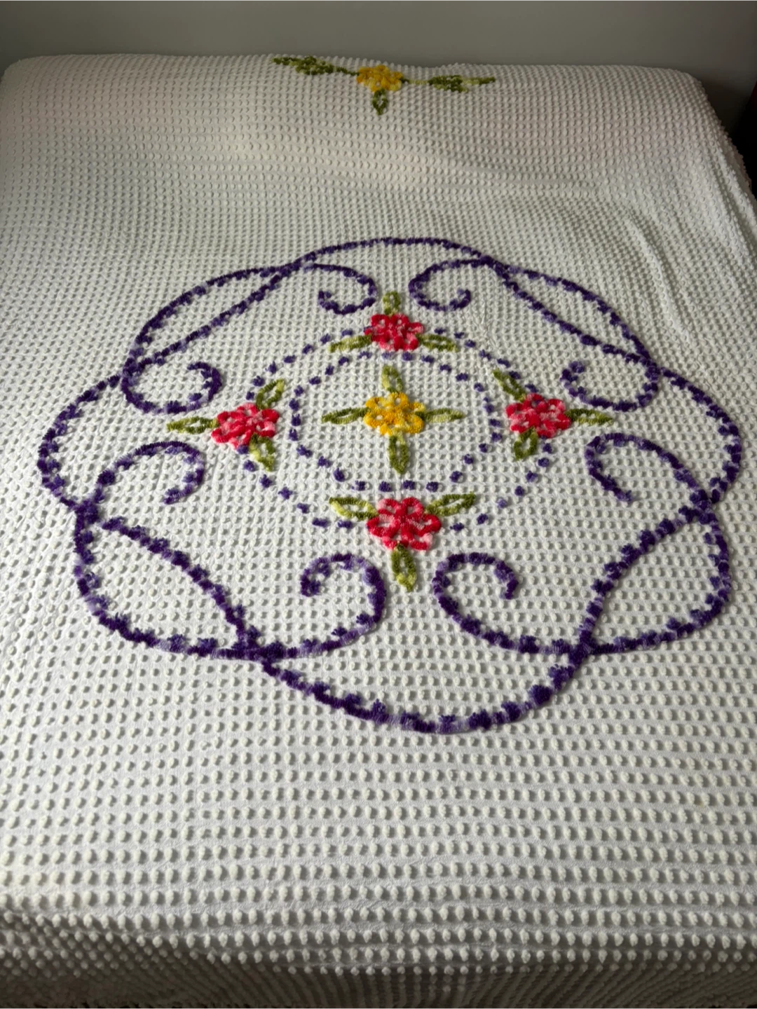 White Waffle Weave chenille bedspread