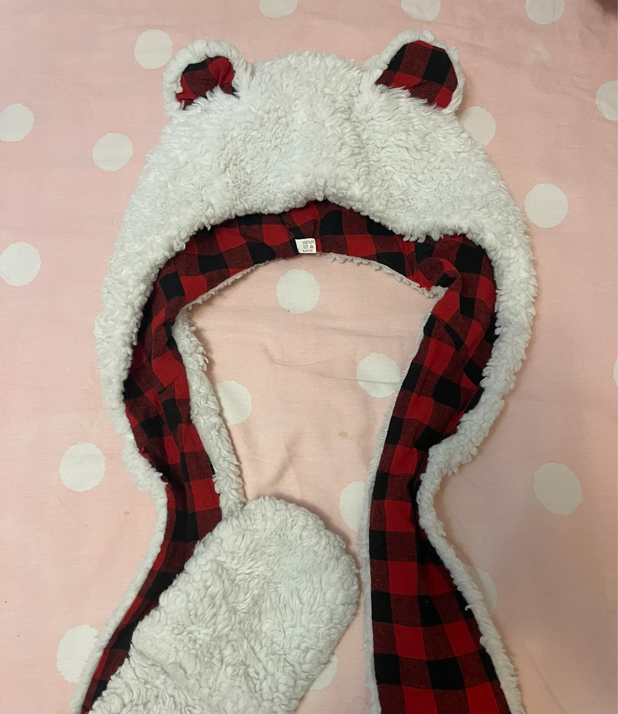 White & Plaid 3in1 Bear Hat