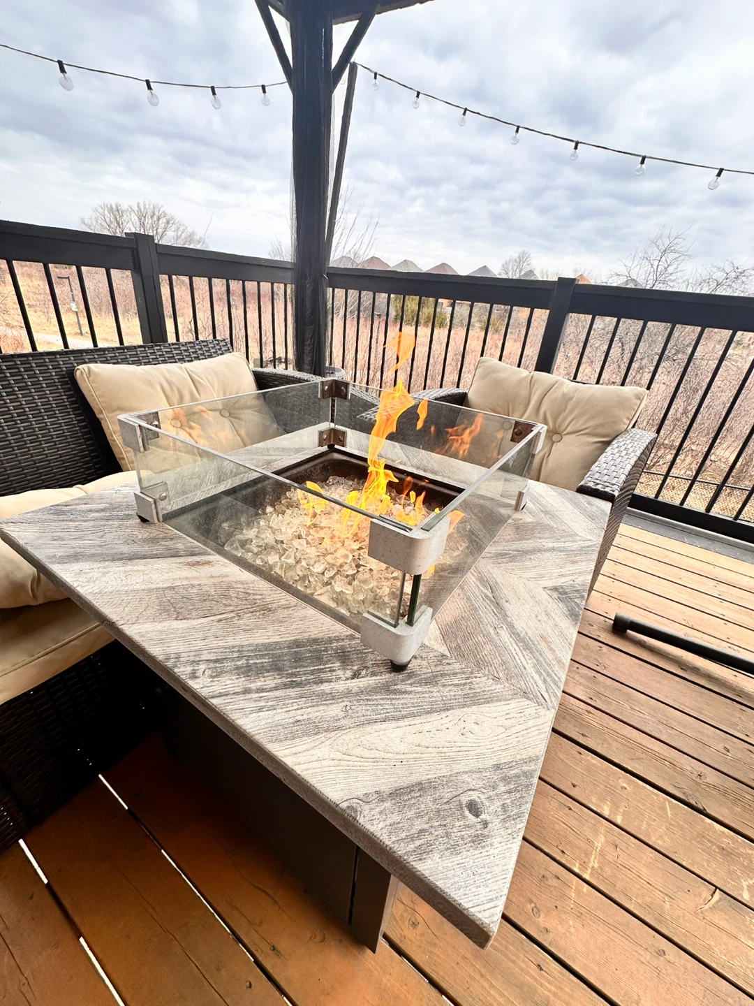 Square Outdoor Gas Fire Pit Table with Glass Wind Guard - photo 2