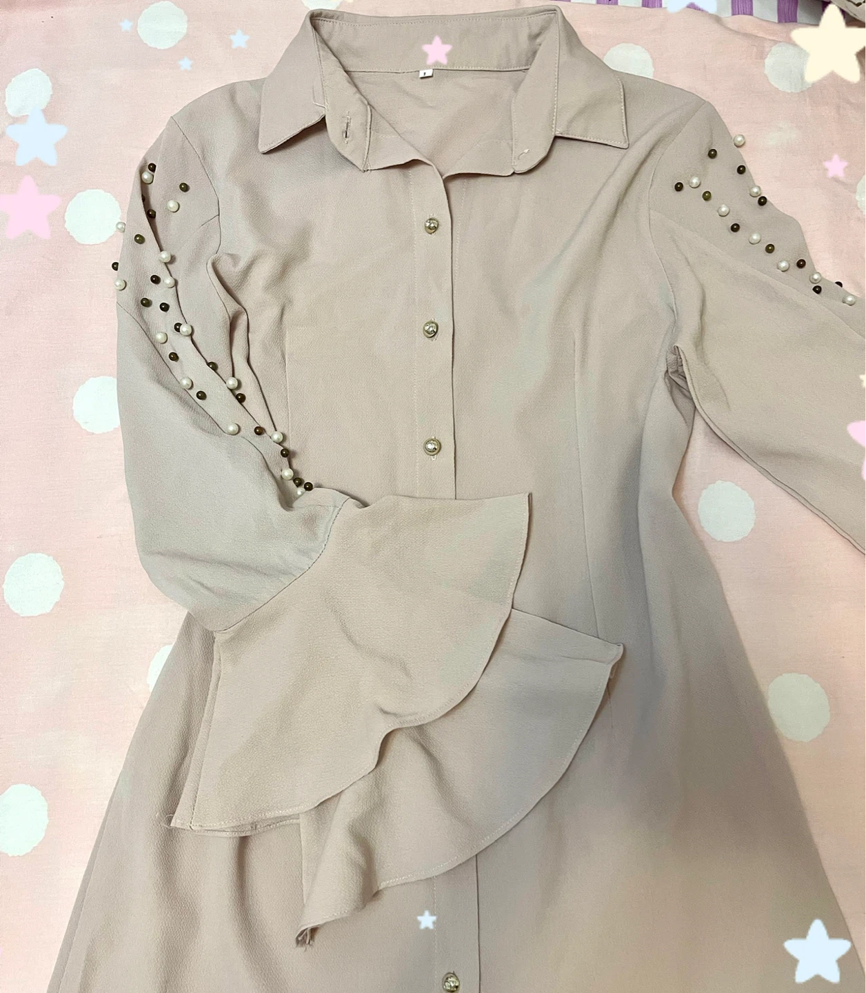 Aesthetic pink pearl button up blouse