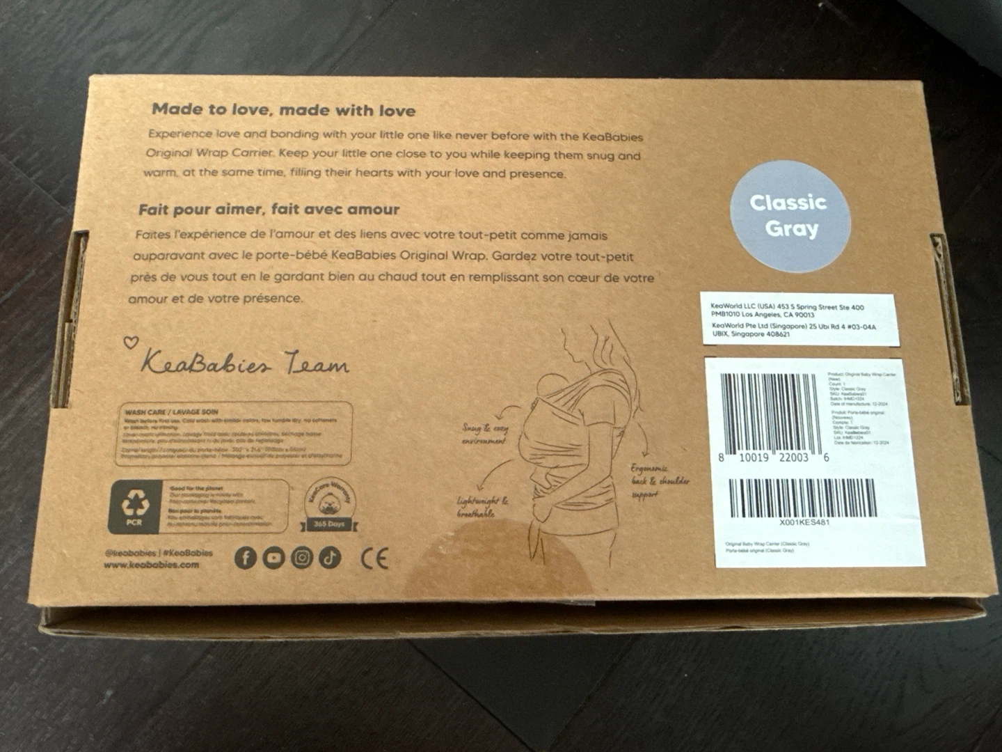 KeaBabies Original Baby Wrap Carrier - Classic Grey - photo 2