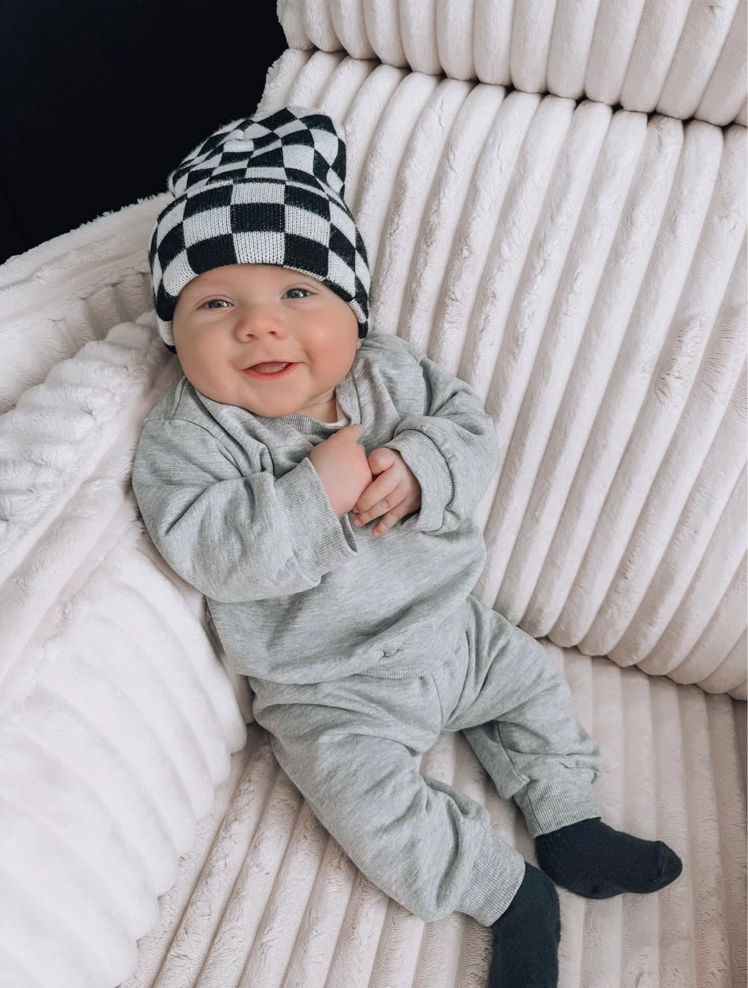 Black and White Checkered Baby Beanie Hat