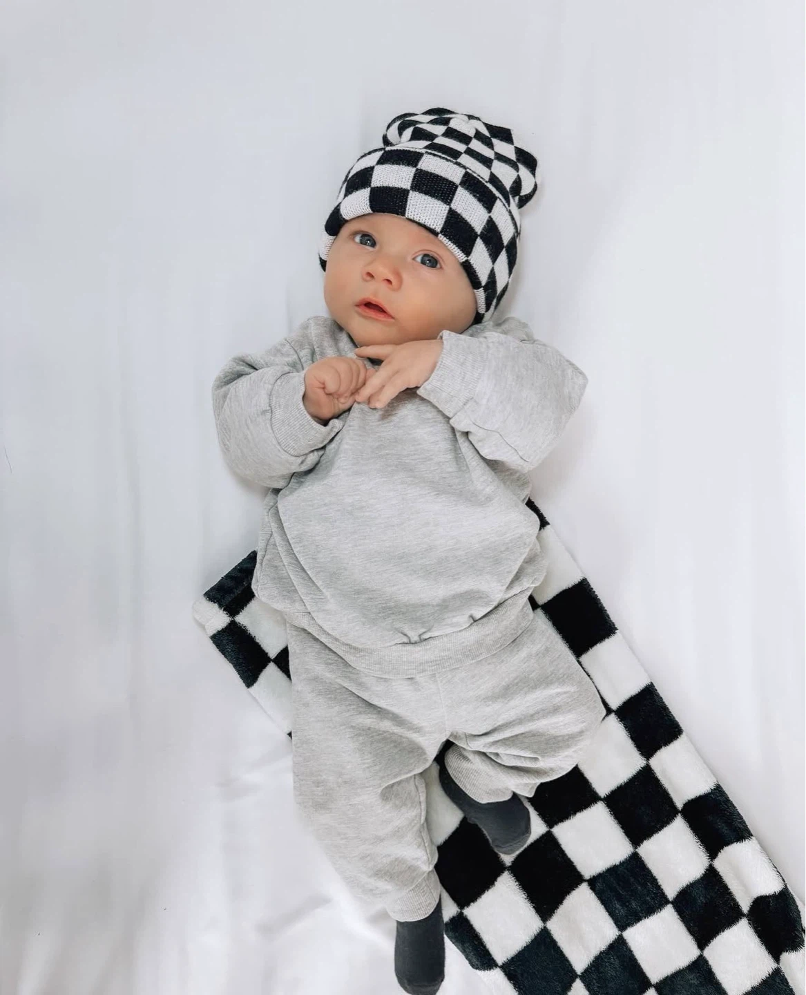 Black and White Checkered Baby Beanie Hat - photo 2