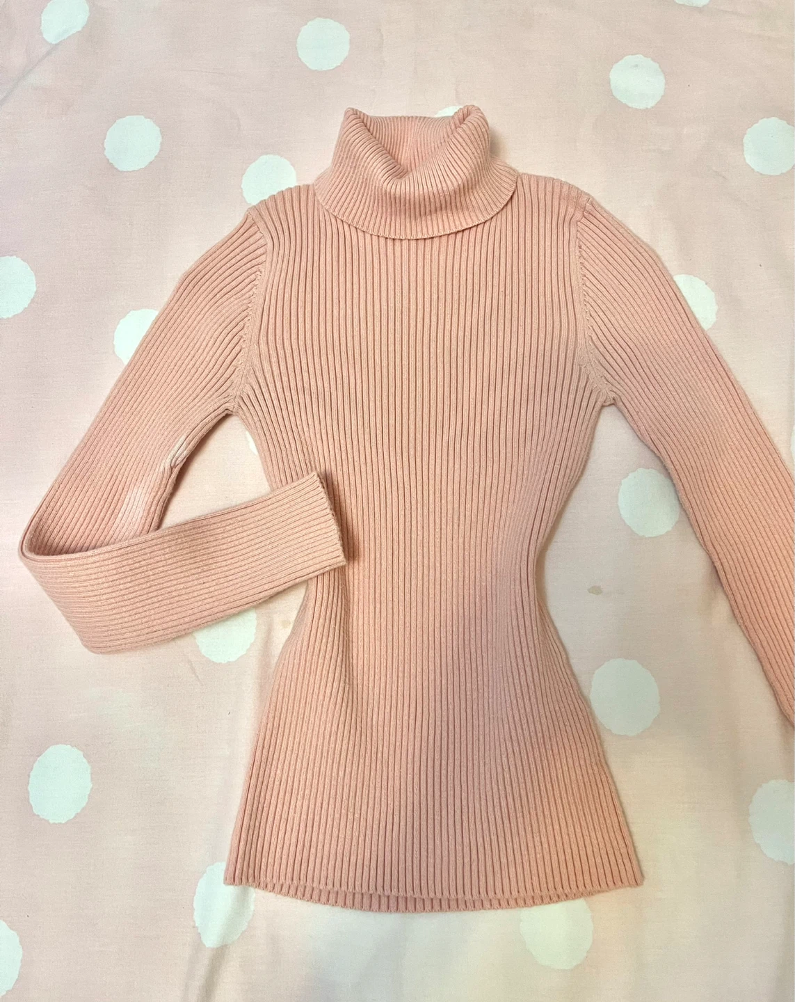 Pink Ribbed Turtleneck Sweatshirt