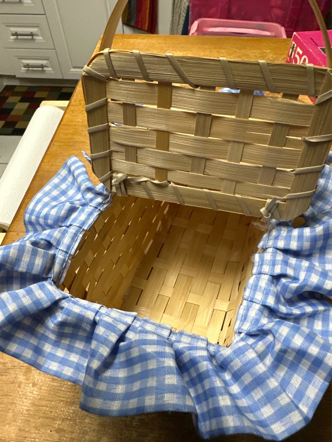 Woven Picnic Basket with Blue Gingham Liner - photo 2