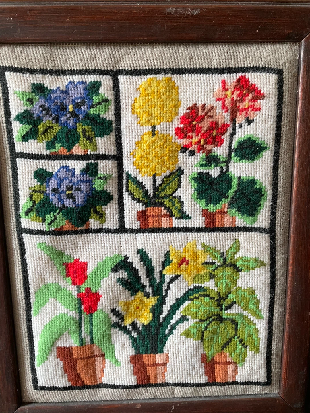 Vintage Framed Needlepoint Floral Wall Art
