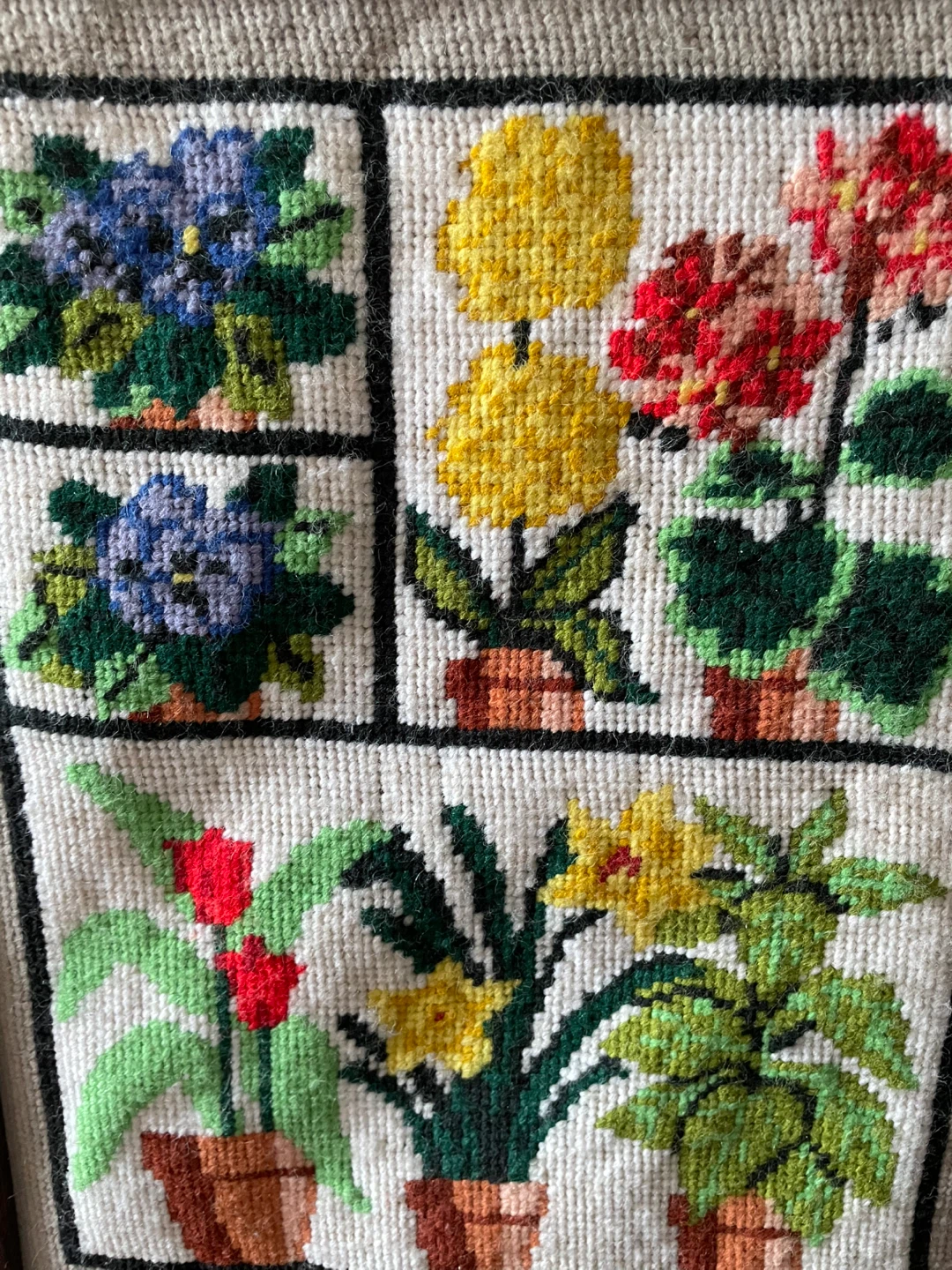 Vintage Framed Needlepoint Floral Wall Art - photo 2
