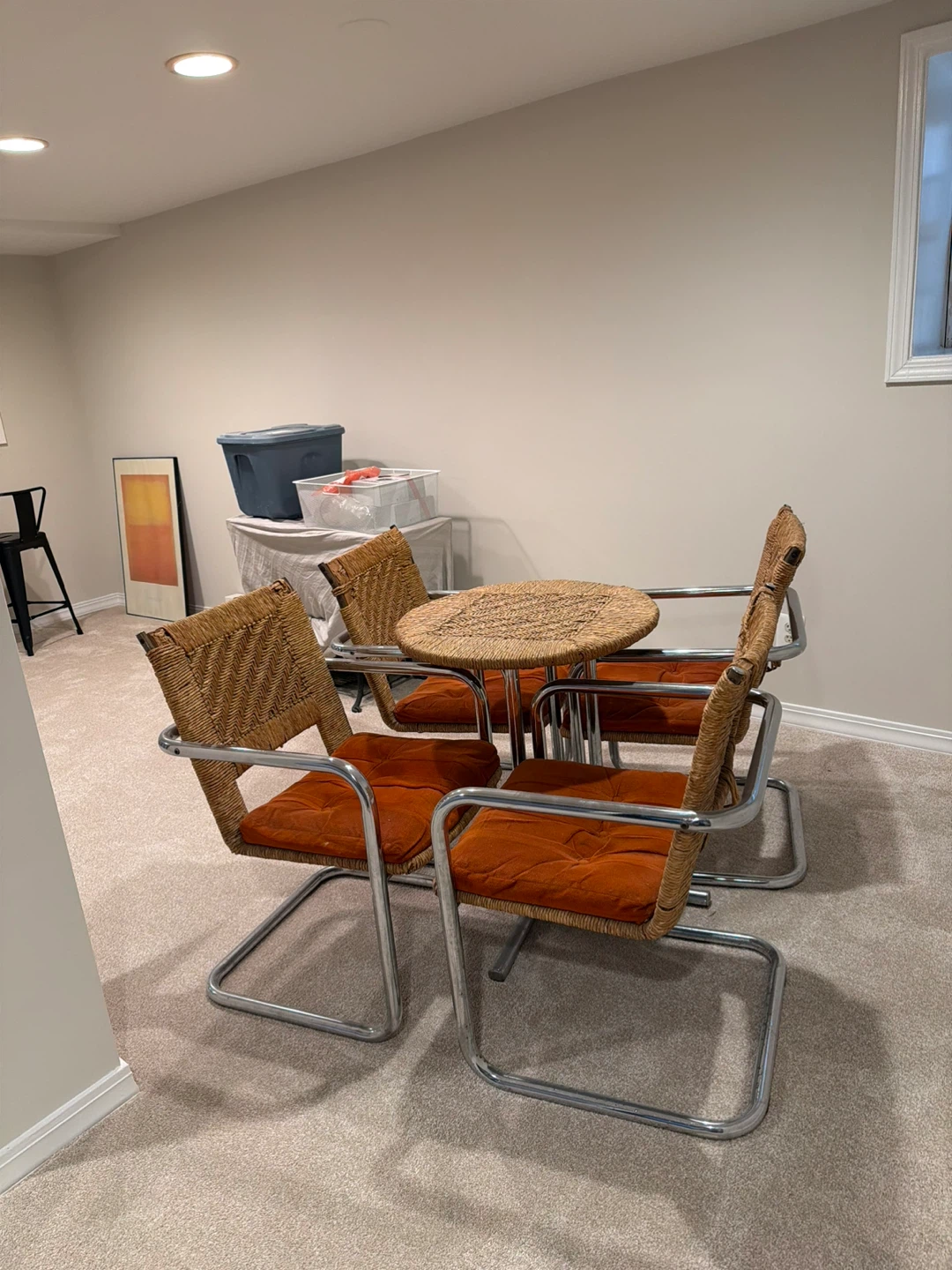 Vintage Rattan and Chrome Dining Set with 4 Chairs - photo 3