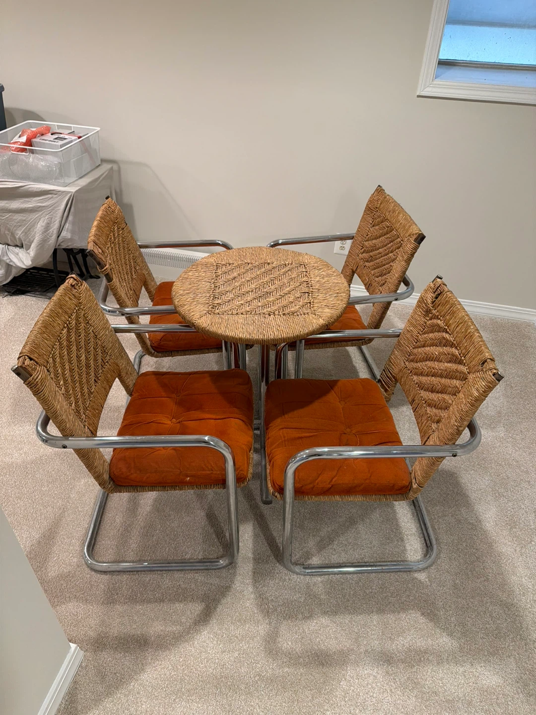 Vintage Rattan and Chrome Dining Set with 4 Chairs - photo 2