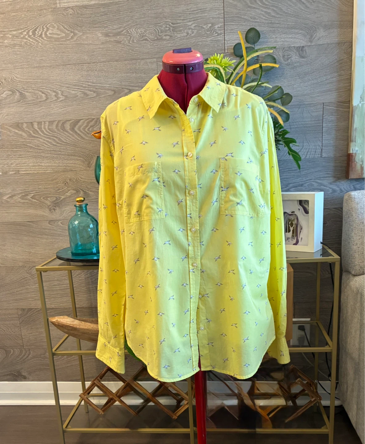 Merona Yellow Bird Print Button-Up Shirt