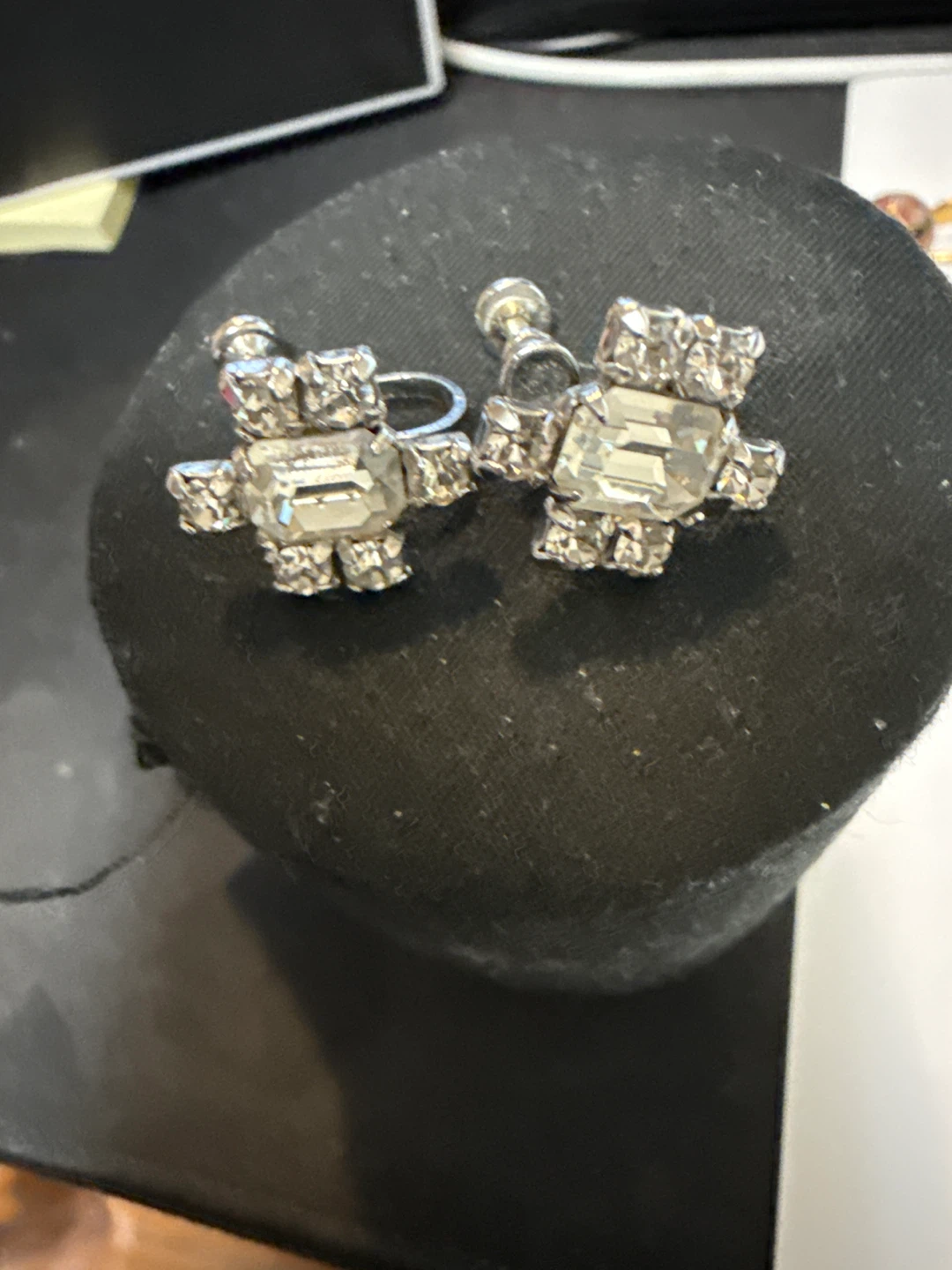 Sparkly Rhinestone Teddy Bear Screw-Back Earrings