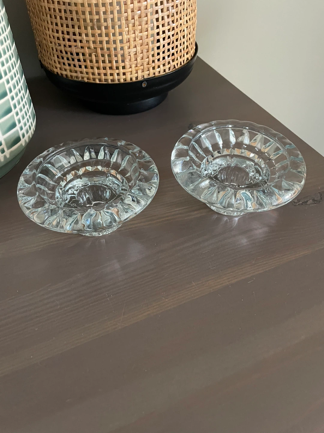 Set of 2 Clear Glass Taper Candle Holders
