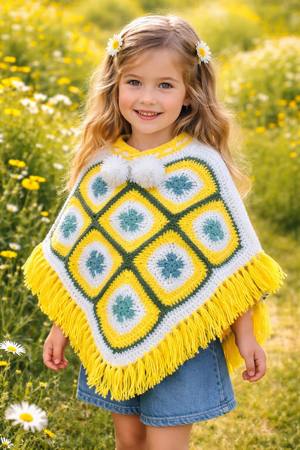 Handmade: Crochet Pancho for toddler ages 3 to 5 yrs old with fr