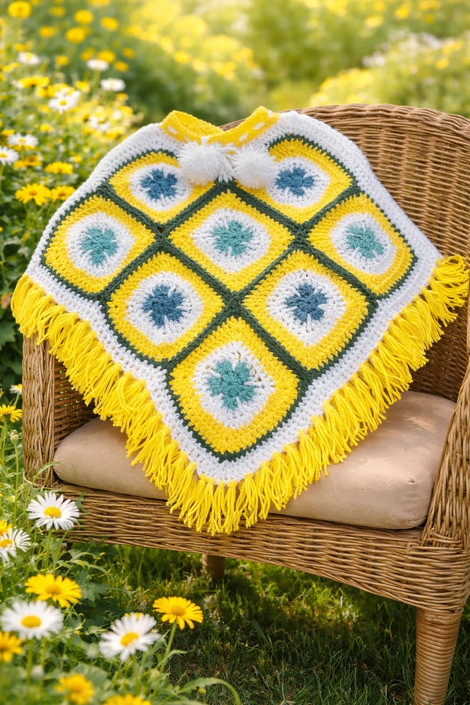 Handmade: Crochet Pancho for toddler ages 3 to 5 yrs old with fr - photo 2