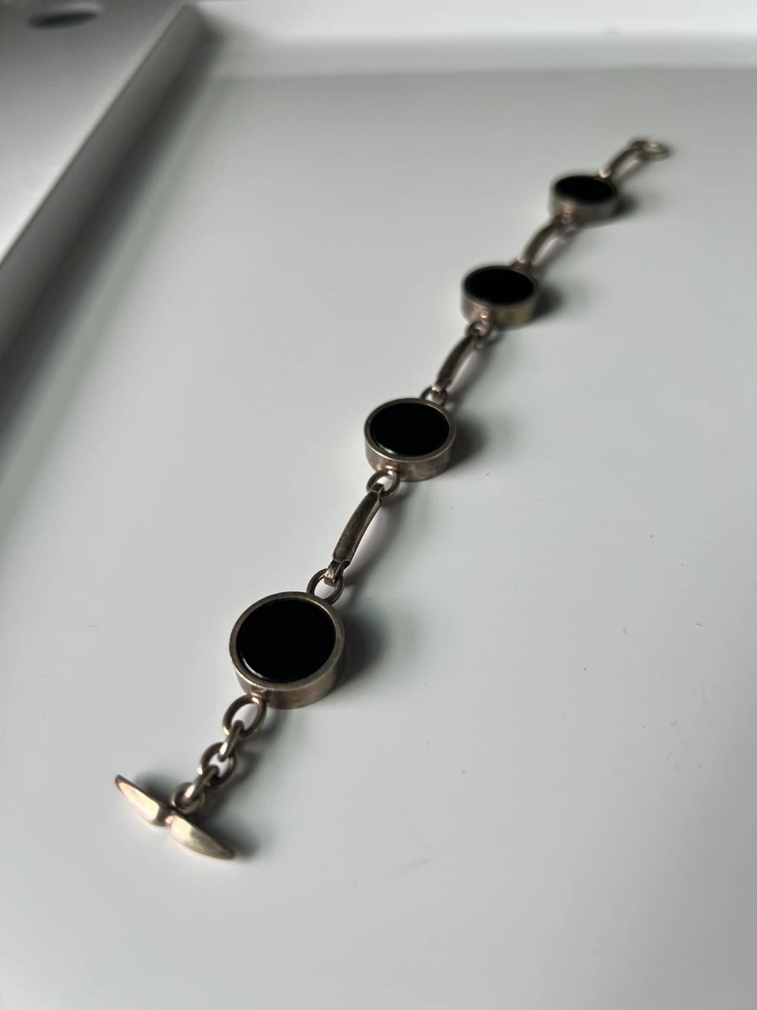 Vintage Silver and Black Stone Bracelet
