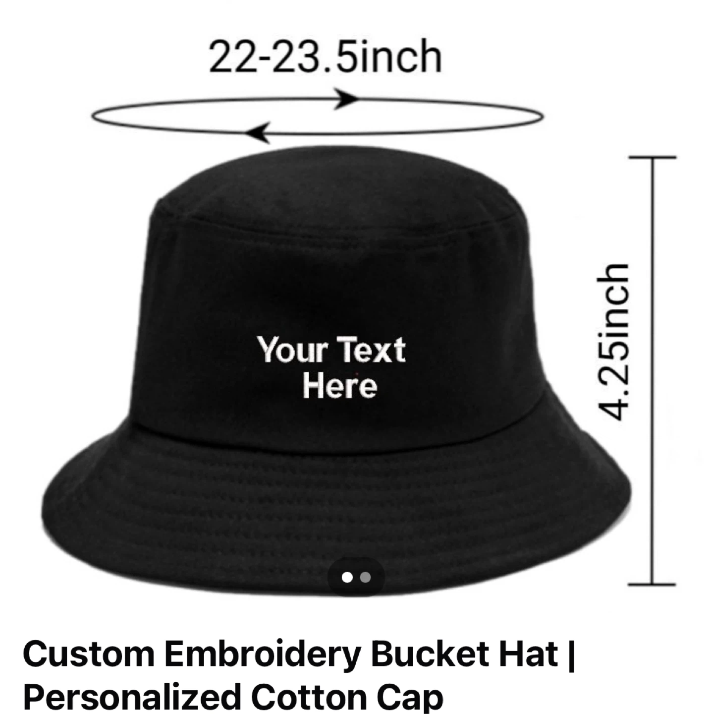 $10 Plain Black Custom  Bucket Hat - Personalized Cotton Cap