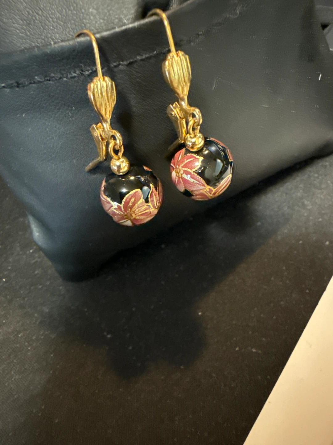 Gold Tone Enamel Floral Drop Earrings - photo 2