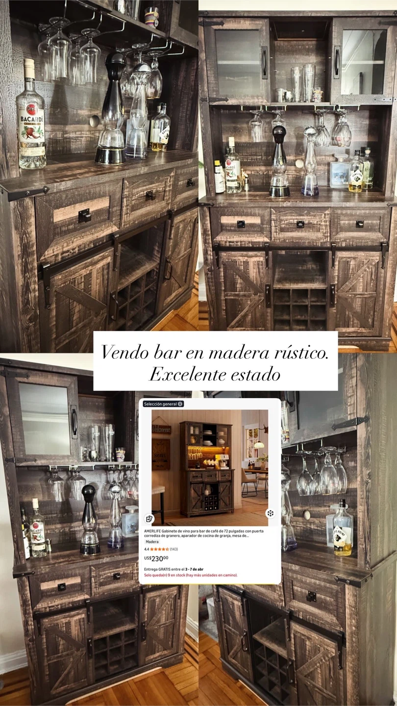 AMERLIFE 72" Rustic Barn Door Bar Cabinet
