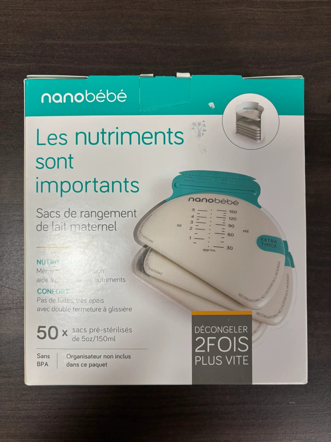 nanobébé 50 pre-sterilized breast milk storage bags 5oz/150ml