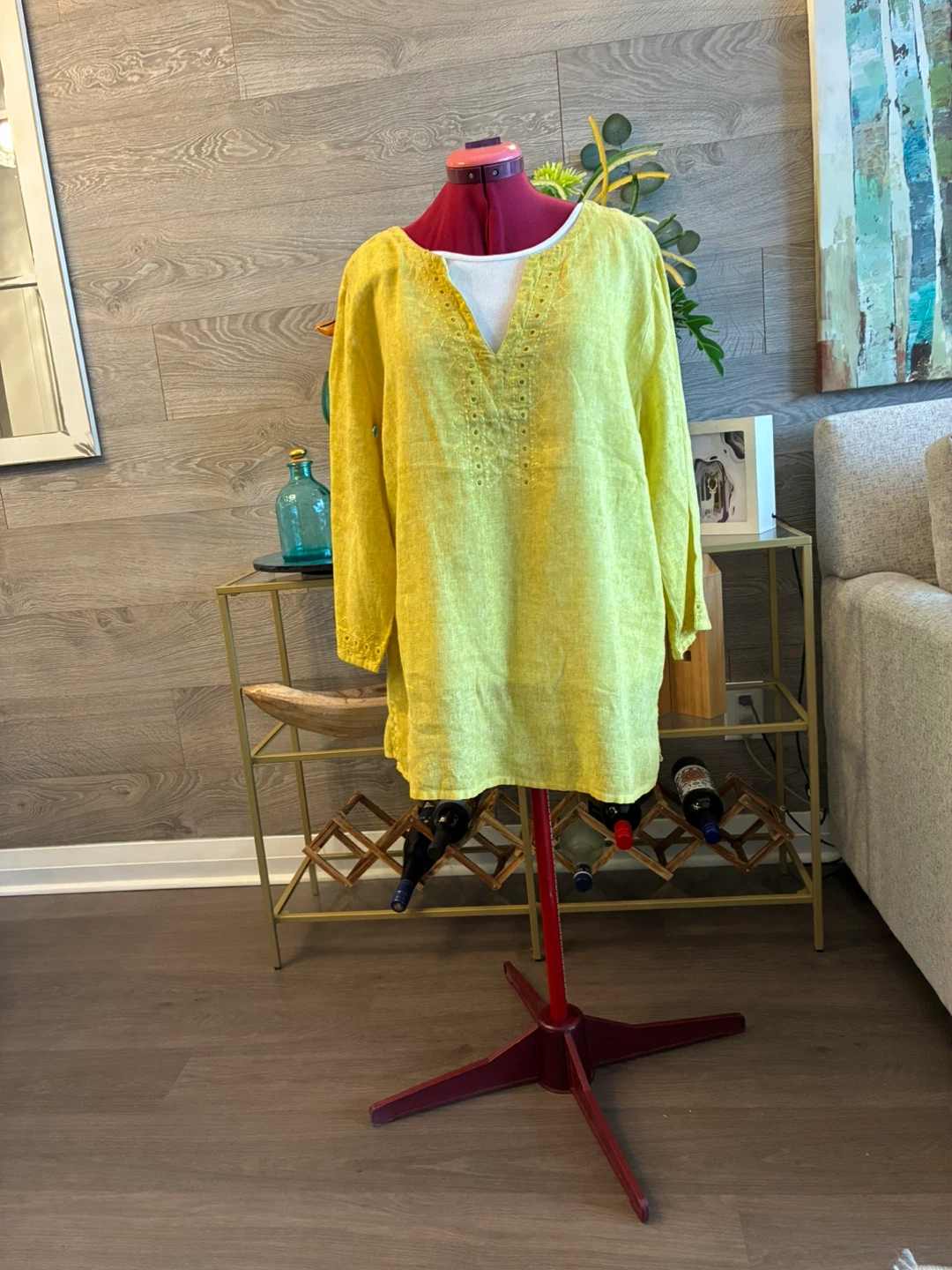 Yellow Linen V-Neck Tunic Top