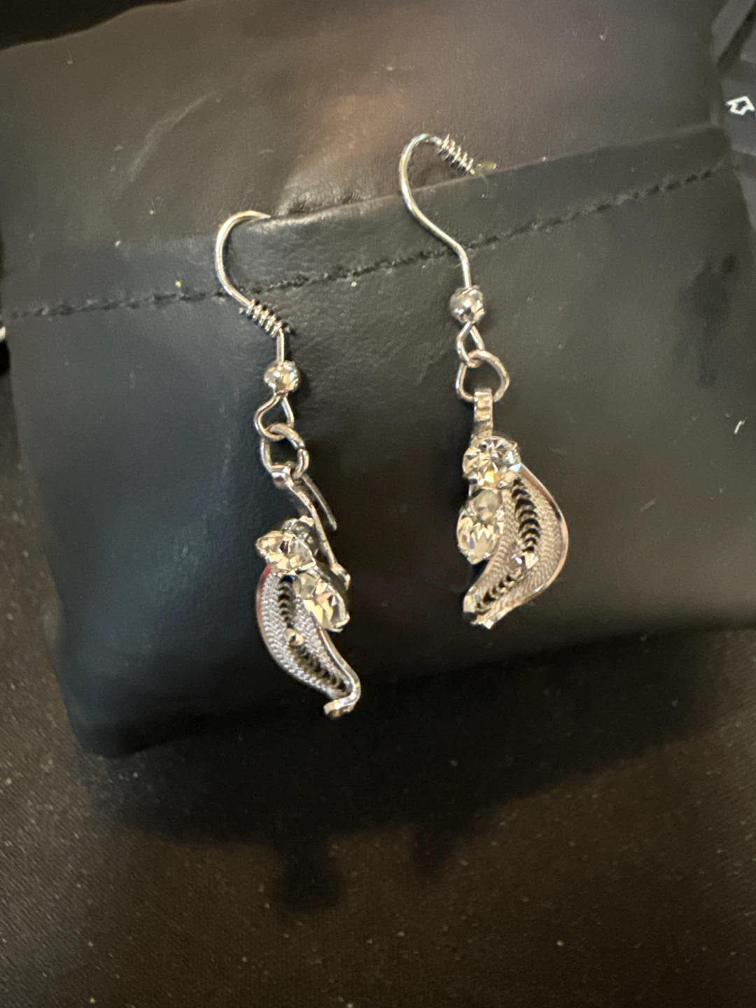 Silver Tone Crystal Dangle Earrings